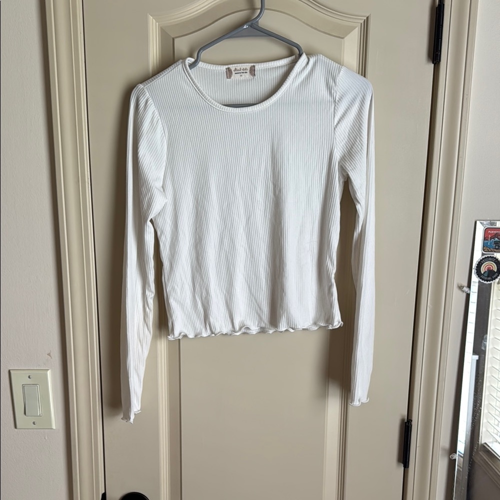 White Long Sleeve Ribbed Top